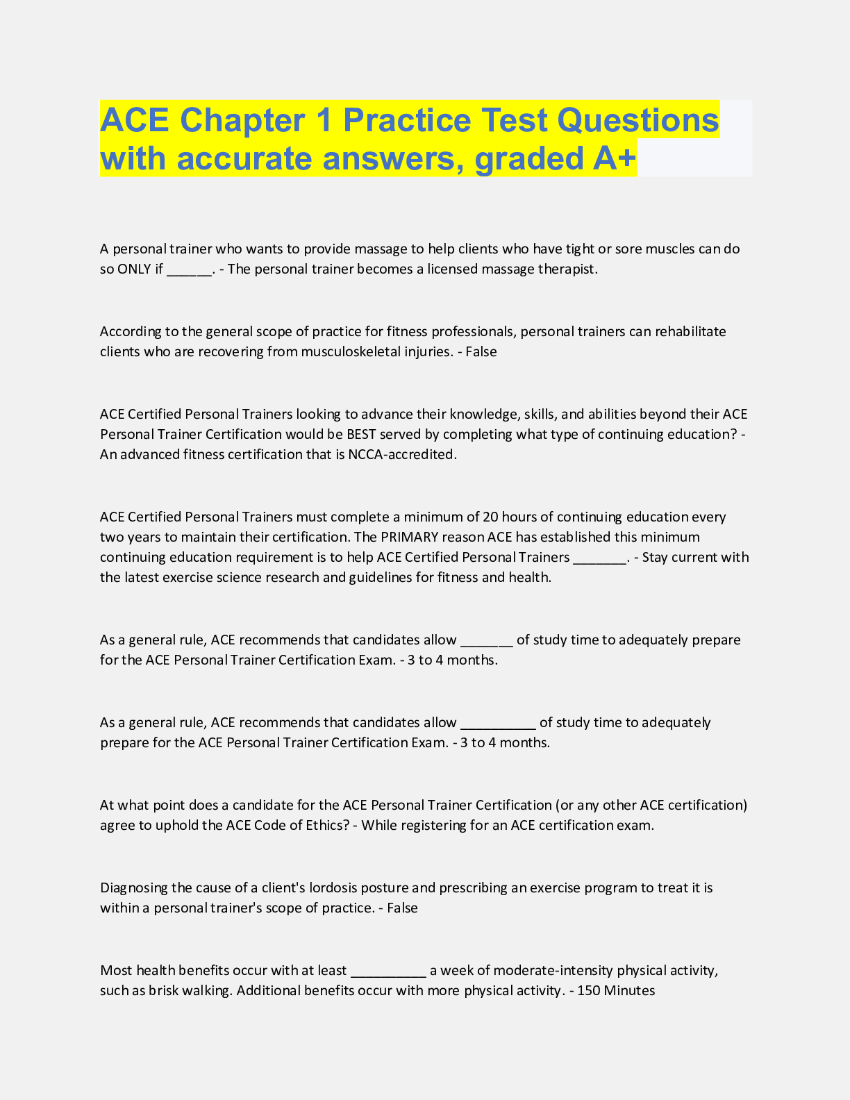 Ace chapter 1 practice test questions with accurate answers, graded a+